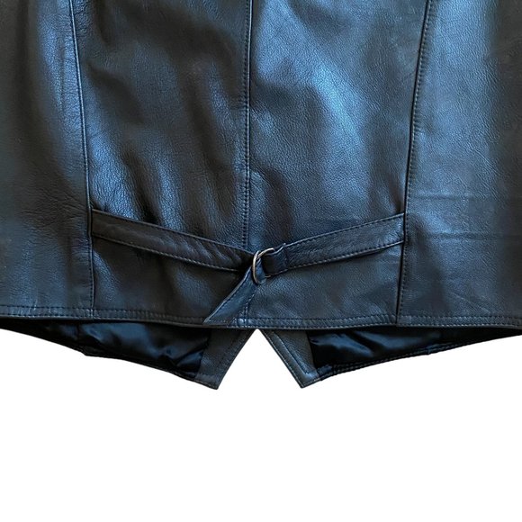 Vintage Wilsons Black All Leather 90s Y2K Moto Biker Rodeo Western Vest-XL - Picture 10 of 14